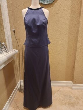 Elegant Navy Halter Evening Dress